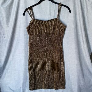 Elegant Gold and Black Striped Dress